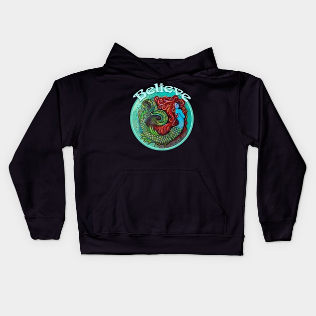 Believe Mermaid Painting Kids Hoodie by Heartsake